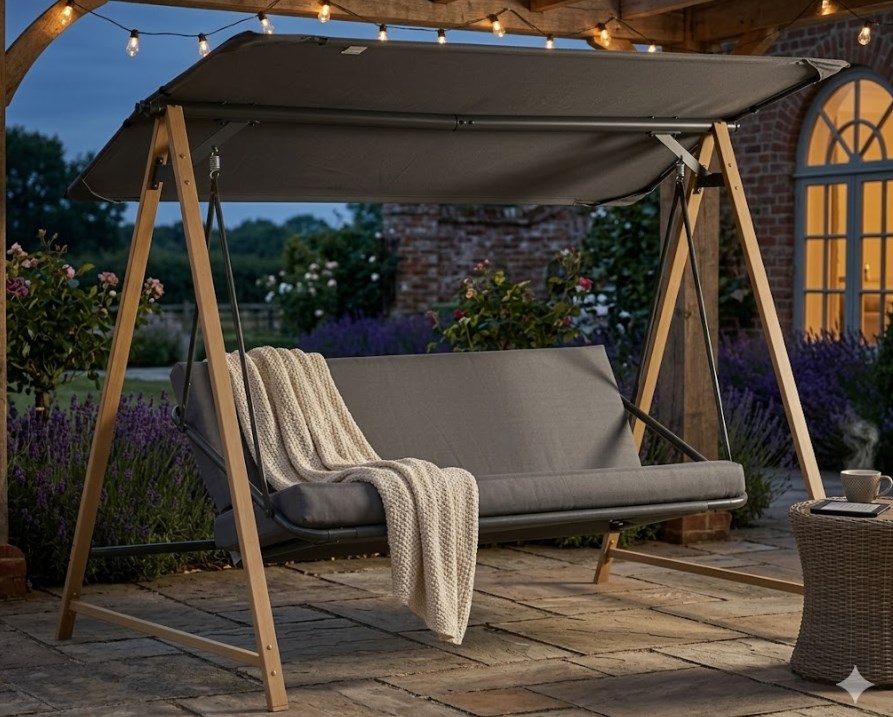 Huśtawka ogrodowa ALASKA 3 osobowa rozkładana z daszkiem